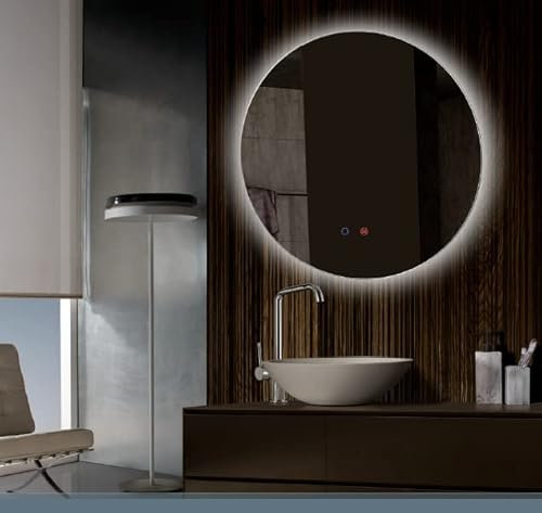 MICE COLLECTION CRISTALED - Espejos led para baño, Espejo Redondo, retroiluminado, luz fría, Doble Sensor, antivaho y on/Off. 5500 K. - Serie Beta Ø 50 cm - BETA50