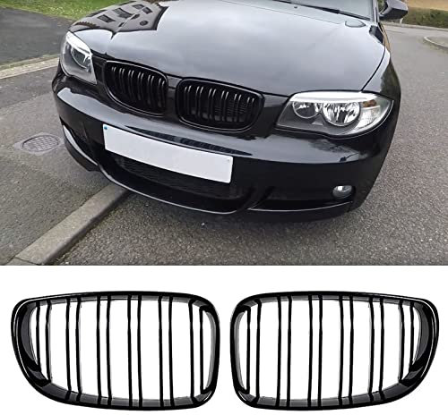 Gangying E81 E82 Nieren Schwarz Kühlergrill Streifen E87 Kühlergrill für BMW 1er E88 Nieren Schwarz E81 E82 Grill Glanz Schwarz Doppelsteg Sport Kühlergrill 2008-2011 E81 E82 E87 E88