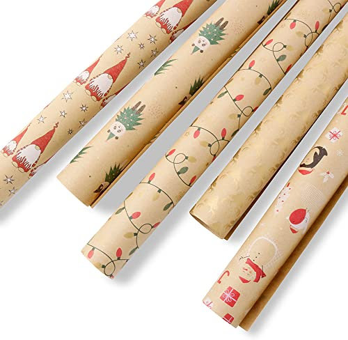 BIOZOYG Geschenkpapier Winter #5 Rollen 4 2 x 0,7 m - Recyclingmaterial ungebleichtes Papier & moderne Designs - Geschenkpapier Weihnachten