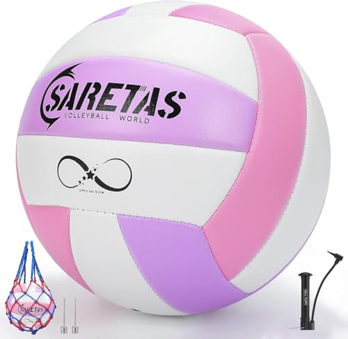 Saretas,Beach Volleyball Official Size Outdoor/Indoor,Colorful Soft Volley Balls for Girls Youth Teens Practice Volleyballs with Pump Needles for Backyard,Middle School Volleyball