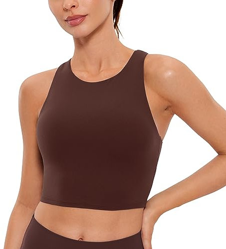 CRZ YOGA Damen Butterluxe Racerback Sport BH Gepolstert Ohne Bügel Crop Tops Longline Yoga Tank Top Fitness Sports Bra Taupe 40