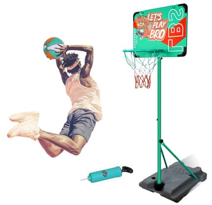 Sobebear Kids Portable Set with Basketball & Pump Hoop Stand Toy 2.4m Strong Durable Metal Rim & Backboard, Adjustable Portable Outdoor Training Toy for Boys & Girls 8+ Ages Height 7-9ft