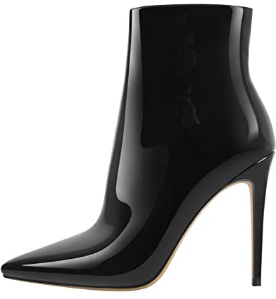 Only maker Damen Stiefeletten Stiletto Kurze Stiefel Spitze Zehen Ankle Boots Booties mit Zipper Lack Schwarz 36 EU