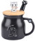Tasse en céramique Kawaii avec couvercle et cuillère,Mug chat pour le thé et café ,Tasse drôle pour femme,Tasse à lait originale en porcelaine, Cadeau de Noël et anniversaire pour filles (Noir)
