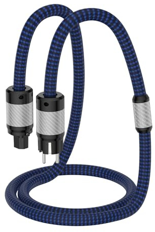 HiFi Netzkabel High-End 4N OFC Stromkabel C15 3 Polig Stecker aus Kohlefaser Hochwertiger Nylon geflochtener Schlauch Netzkabel für Subwoofer, Verstärker, DAC/DVD HiFi-Geräte (2M/6.6FT)