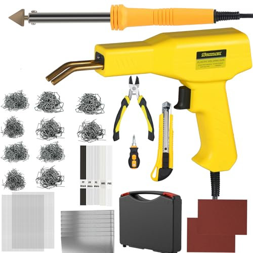 Plastic Welder, 2 in 1 Plastic Welding Kit, SONNLER 1000PCS Hot Stapler Plastic Repair Kit For Car Bumper Crack Repair with Iron, Rods, Metal Mesh, Abrasive Paper, Aluminum Tape
