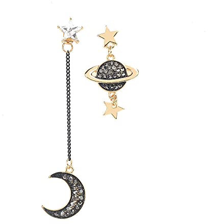 Saturn Mond Sterne Tropfen Ohrringe Boho Vintage Punk Asymmetrische Strass Ohrringe für Frauen Schmuck