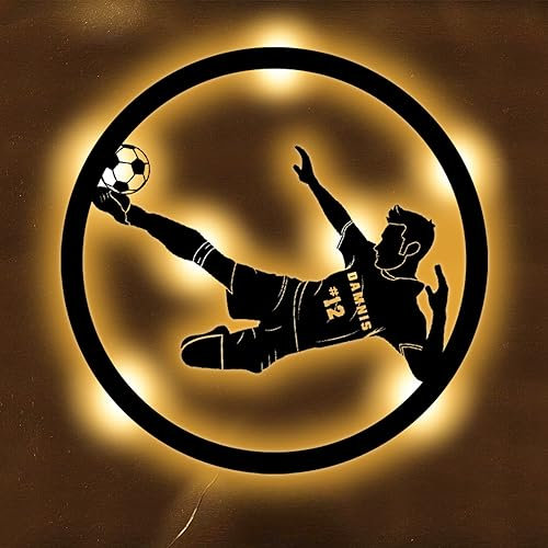 SSRUI Regalos de Fútbol Personalizados para Niños, Letrero de Neón para Decoración de Pared, Luz Deportiva LED Regulable, Alimentada por USB