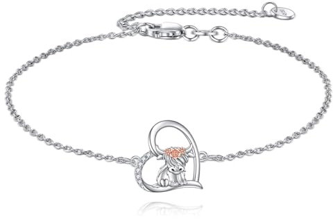 VONALA Highland Kuh Armband Damen 925 Sterling Silber Tier Armbänder Schmuck Geburtstag Valentinstag Geschenke für Sie Frauen Freundin Mutter Länge 7+2 Verstellbare