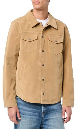 Levi's Men's Leather Shirt Jacket, Vintage Faux Suede Tan, L