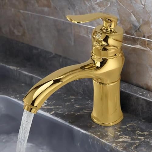 imiiHO 061 Robinet de lavabo de salle de bain en laiton, chrome doré, tuyaux inclus, bonde de lavabo non incluse