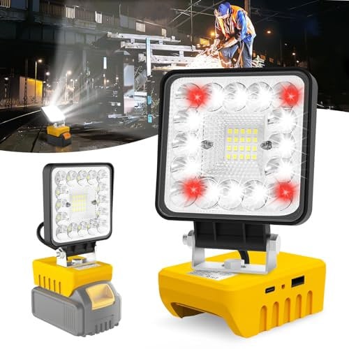 T-SUN Projecteur de Chantier pour Dewalt Batterie, 48W Projecteur LED Rechargeable, 5000LM Lampes de Travail Portable Pour l'atelier, Camping, Réparations Automobiles, Chantier (Sans Batterie)