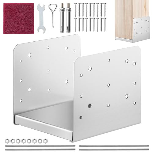VEVOR Support de Poteau Bois 8x 8 203x203 mm Base d'Ancrage Poteaux Acier Inoxydable Taille Interne 185x198 mm avec Accessoires pour Rambarde, Main Courante, Balustrade de Terrasse, Porche, Pavillon