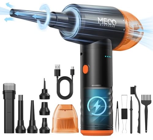 MECO ELEVERDE Souffleur Air Comprimé et Aspirateur 2 en 1, Dust blower Dépoussiérants Puissants électrique 100000 tr/min, Soufflette Air Comprimé Nettoyage PC pour Clavier, Canapé, Voiture (Orange)
