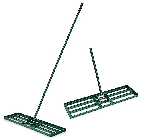 RELAX4LIFE Rasen-Nivellierrechen, Levelingrake Flächenebner mit 170 cm Ergonomischem Griff, Rasenrechen Metall, Rasenwerkzeug für Garten Golfplatz Hinterhof (91 x 25 cm)