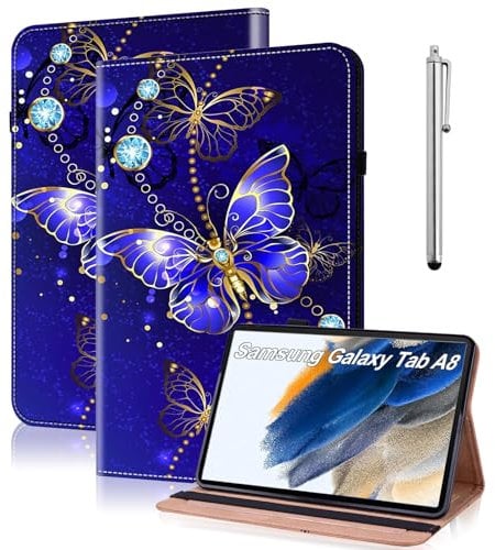 TUOLISG Hülle für Samsung Galaxy Tab A8 2022/2021 Folio Flip PU Leder Schutzhülle Galaxy Tab A8 10.5 Stifthalter Stand Wallet Cover Case Tablet Hülle SM-X200/ X205/ X207 -Schmetterling