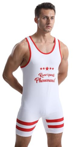 Viisendy Pro Canotte da Wrestling da Uomo Tifosi Atletici Tuta Sportiva Senza Maniche da Allenamento Body da Wrestling Tute da Sollevamento Pesi Bianco Rosso XL