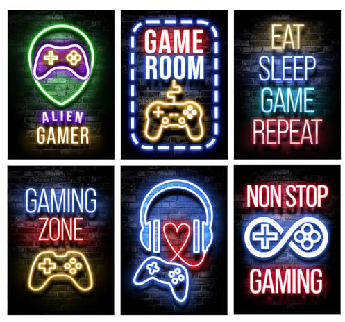 Raykce 6 Piezas Póster Gameration Gaming a4, Pósters para Videojuegos Decoracion - Pósters para Vvideojuegos 3d con Diseño de Jugadores Decoración Neón Pósters Papel Tapiz Sin Marco decoración gamer