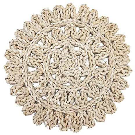 Manteles individuales redondos tejidos para mesa de comedor, manteles de paja trenzada natural, huecos para vacaciones, Navidad, mesas de cocina, manteles redondos, impermeables, lavables para niños,