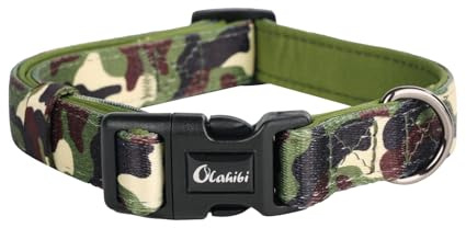 Olahibi Basic Dog Collar, Polyester Webbing Padded with Soft Neoprene, Camouflage Pattern, for Medium Dogs.(M, Camouflage)