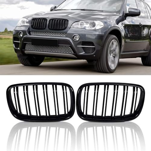 Gangying E70 Schwarze Nieren Kühlergrill für BMW X5 X6 E70 E71 Nieren Doppelsteg Sport Kühlergrill Glanz Schwarz E71 Kühlergrill Vorne 2007-2013