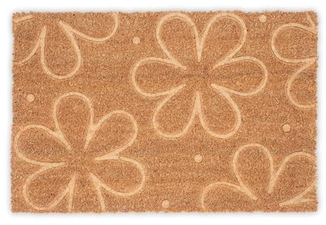 Relaxdays Fußmatte Kokos, Türvorleger Blüten, 60x40, Abtreter rutschfest, wetterfest, Fußabstreifer innen & außen, Natur