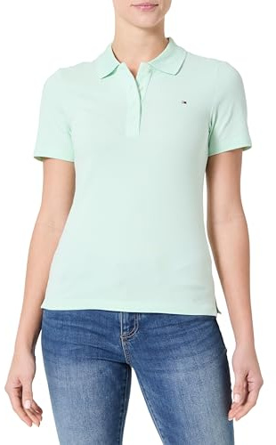 Tommy Hilfiger Damen Poloshirt Kurzarm 1985 Pique Slim Fit, Grün (Opal Green), XL
