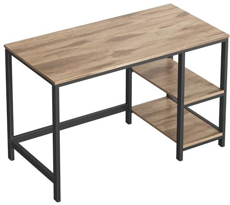 VASAGLE Computer Desk, Office Desk, 120 x 60 x 76 cm, Industrial Style, for Study, Bedroom, Living Room, Camel Brown and Ink Black LWD047K01