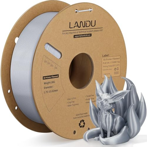 LANDU Silk PLA Filament 1.75mm 3D Drucker Filament Silk Hochglänzende Oberfläche Filament 3D Druckmaterialien Maßgenauigkeit +/- 0.02mm,1KG Passt für die meisten FDM 3D Drucker,PLA Silk Silber