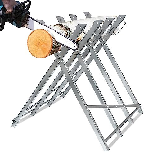HENGMEI Sägebock für Kettensägen Holzsägebock Metall Sägehilfe Holzsägebock Zusammenfaltbar 150kg Belastbarkeit Sägegestell Kettensägebock