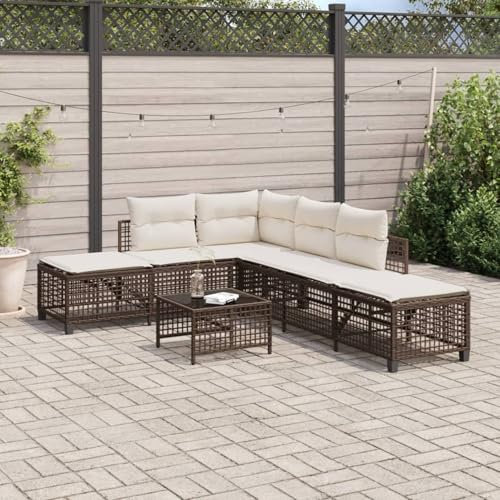 Keyroto Balkon Ecklounge mit Liegefunktion 3-TLG Gartenlounge Klein Balkon Lounge Rattan Sofa Balkonsofa Kleiner Balkon Sitzecke Balkon Loungemöbel Gartensofa Ecksofa Balkonmöbel Braun