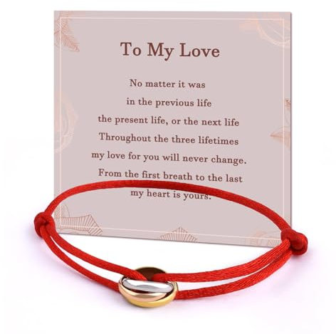 QianSiLi Braccialetto con filo rosso portafortuna con anelli tricolori, braccialetto con filo rosso per donne e uomini, braccialetti per coppia di anime gemelle per lui e lei, regali di San Valentino