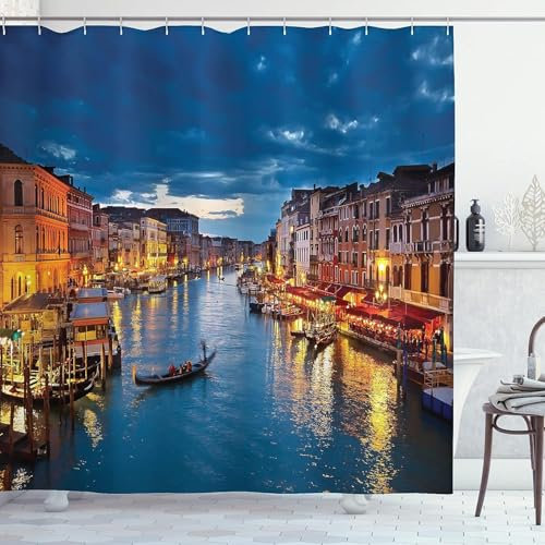 TACOKI 3D Duschvorhang 180x200 Italien Duschvorhang Venedig Bad Vorhang Antischimmel Wasserdicht Duschvorhänge Textil Polyester für Badezimmer Badewannen mit 12 Haken #5969