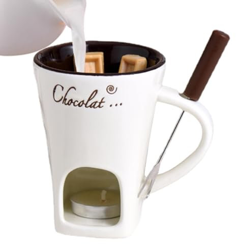 Set di Tazze per Fonduta Cioccolato, Tazza per Fonduta Cioccolato in Ceramica, Tazza Personale per Sciogliere Formaggio con Forchette, Tazza per Fonduta Candela, Pentola Scalda Burro Ceramica