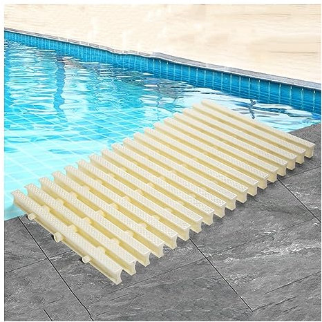 Rejilla de plástico antideslizante beige para desagüe de canal de piscina para entradas y patios, diseño flexible empalmable, 7.1 x 39.3 pulgadas, 12 unidades