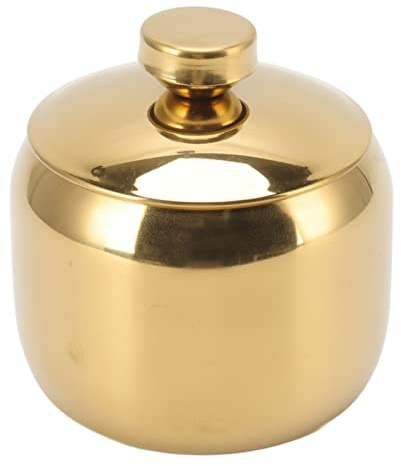lyrlody Gold Sugar Bowl, Stainless Steel Spice Pot Spice Jar with Lid Spice Salt Pepper Container Jar Storage Organizer for Kitchen Restaurant 7.5 X 6.2 X 8.5cm (Gold)