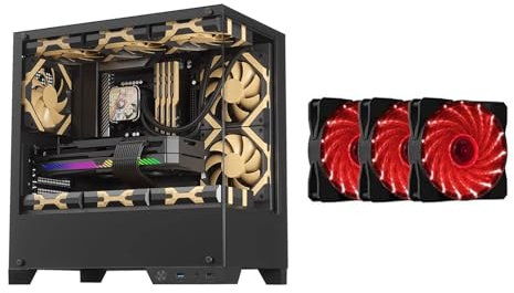 Computer Case 270° Tempered Glass Mid-Tower Case - Compatible With M-ATX/ITX Motherboard - 9 Fan Positions - Support USB 3.0 - Includes Red 15 Light Fan (Black,3 fans)