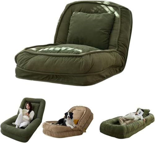 Foldable Lazy Sofa Couch Bed,90°-180° Adjustable Cosy Tatami,Human Dog Bed High Back Floor Chair,Cozy Small Couch for Adults Kids Home Living Room (Green,90 * 170cm)