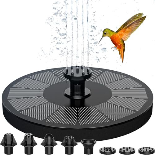 Solar Springbrunnen für außen, THEGUS Solarbrunnen für den Garten, Springbrunnen Solar Teichpumpe mit 7 Düsen, 2.5W Solarspringbrunnen für Aussen, Teiche, Gartendekoration, Vogel-Bad, Fisch-Behälter