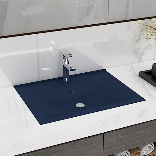 Xichuzi Luxus-Waschbecken mit Hahnloch Matt-Dunkelblau 60x46 cm Keramik, Aufsatzwaschbecken, Waschtisch, Aufsatzwaschtisch, Wash Basin, Badmöbel, Bathroom Sink