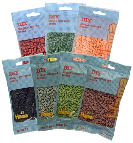 Hama Perlen 9410 - Bügelperlen Beutel mit ca. 7000 Midi Bastelperlen mit Durchmesser 5 mm in 7 Trendfarben, kreativer Bastelspaß für Groß und Klein