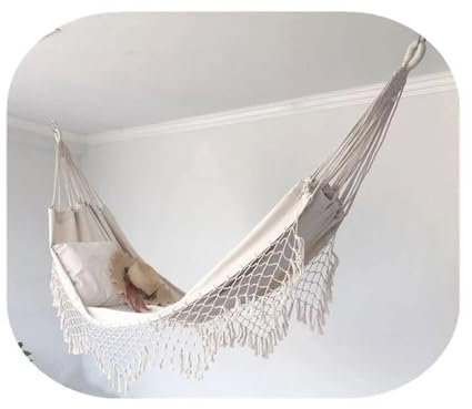 MNEVZX Amaca da Giardino 200 * 100 cm Amaca per 2 Persone Amaca con Frange macramè Amaca Doppia Altalena Rete Sedia Altalene per Amaca sospese per Esterni
