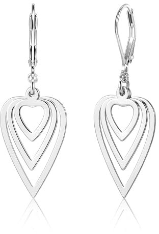 ALEXCRAFT Hängende Ohrringe Silber 925 Damen, Hängend Ohrringe Herz Anhänger Hypoallergen Hängende Lange Ohrring Herz Tropfen Ohrring Hängend für Damen Mädchen