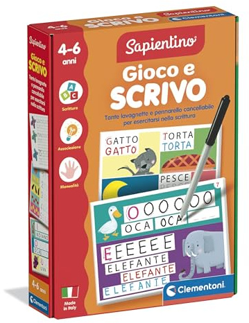 Clementoni Sapientino Montessori - Gioco e Scrivo, Gioco Educativo Bambini 4-6 Anni, Lavagnette Riscrivibili per Sviluppare Scrittura e Vocabolario, Made in Italy, Lingua Italiana, 16844