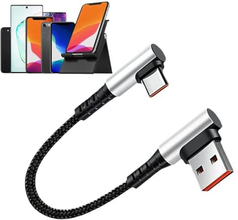 Mixnexorad Cable USB corto, cable USB C - Cable adaptador de 90 grados Cable de carga tipo C - Cable de datos de ángulo recto de carga rápida C Cord 6A para PC y teléfono