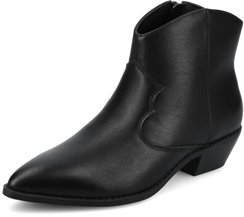 Journee Womens Taliah Western Low Cut Ankle Booties Comfort Pull On Short Cowgirl Cowboy Boots Pointed Toe Cuban Heel Black 9 Medium WOMENS US