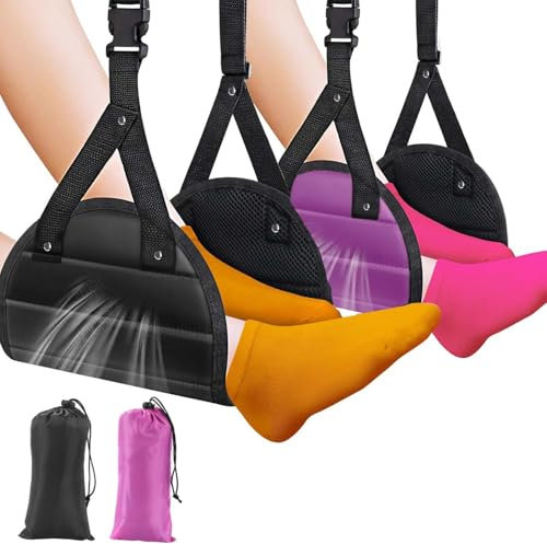 2 piezas reposapiés avión gadgets, gadgets de viaje reposapiés, reposapiés colgante, hamaca para pies, reposapiés portátil para oficina, dormitorio, avión, relajación (negro y rojo rosa)