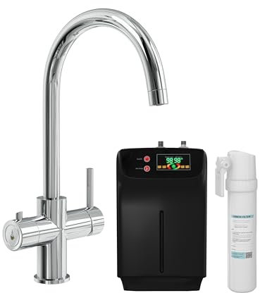 Excel Home 3 in 1 Boiling Water Tap Up to 98° – 2.4L Boiler & Carbon Filter – Hot & Cold Water - Instant Hot Water Tap Made of Anti-Rust Brassware - Chrome