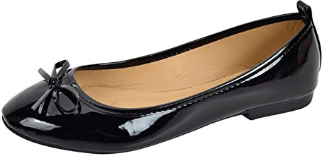 Momolaa 6 Women Bow Ballerina Shoes UK Sale Clearance Ballet Flats Shoe Slip on Patent Smart Office Formal Casual Dress Pumps Shoes Round Toe Ladies Dolly Ballet 01-Black