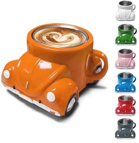 Beetle Shaped Coffee Mug, Retro Sports Car Coffee Cup, Creative Coffee Mug, Cup for Tea, Coffee, Juice, Milk, Gifts for Beetle Lovers (Orange)